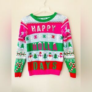 No Boundaries HAPPY HOLLA DAYS Women's Size Med Christmas Sweater
